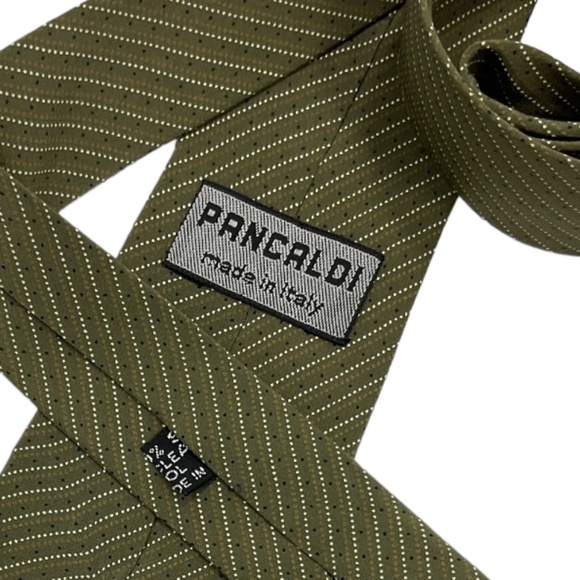 VITALIANO PANCALDI VINTAGE Green Striped Polka Dot Silk LUXURY Tie ITALY - Picture 3 of 4